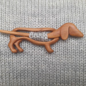 Boho wooden shawl pin, pin for scarf or wrap, dachshund shawl pin. image 1