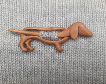 Boho wooden shawl pin, pin for scarf or wrap, dachshund shawl pin.