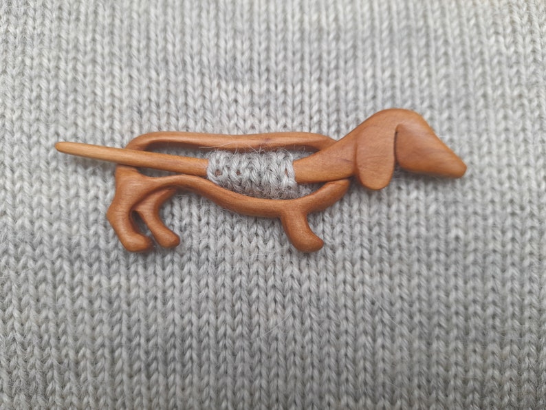 Boho wooden shawl pin, pin for scarf or wrap, dachshund shawl pin. image 1