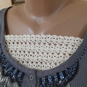 Ecru Crochet Lace Modesty Panel: Cleavage Cover Bra Insert
