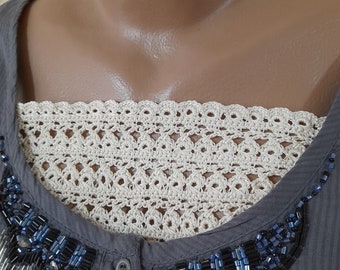 Panel de modestia de encaje de crochet color crudo: inserción de sujetador que cubre el escote