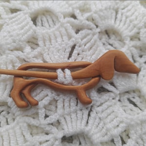 Boho wooden shawl pin, pin for scarf or wrap, dachshund shawl pin. image 7