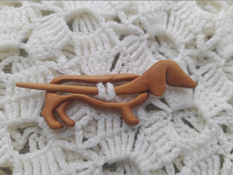 Boho wooden shawl pin, pin for scarf or wrap, dachshund shawl pin. image 7