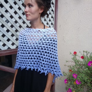 Blue knit poncho, Bohemian poncho,