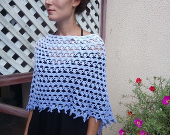Blue knit poncho, Bohemian poncho,