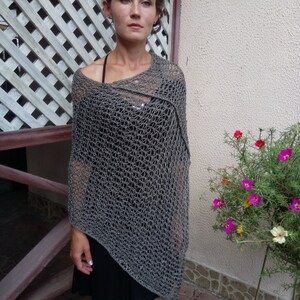 Linen  poncho, linen reversible knit poncho, poncho mesh