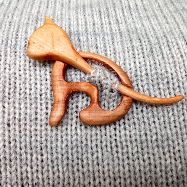 Boho wooden shawl pin, pin for scarf or wrap, cat shawl pin.