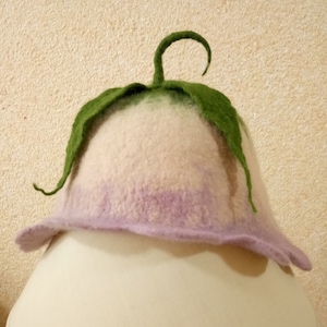 Сreamy pink flower fancy hat, Fairy hat, Sauna hat, Hand felted woolen hat