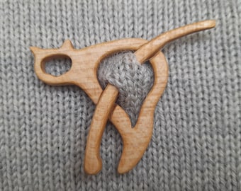 Handmade Beech Wood Cat Shawl Pin: Rustic Scarf Pin