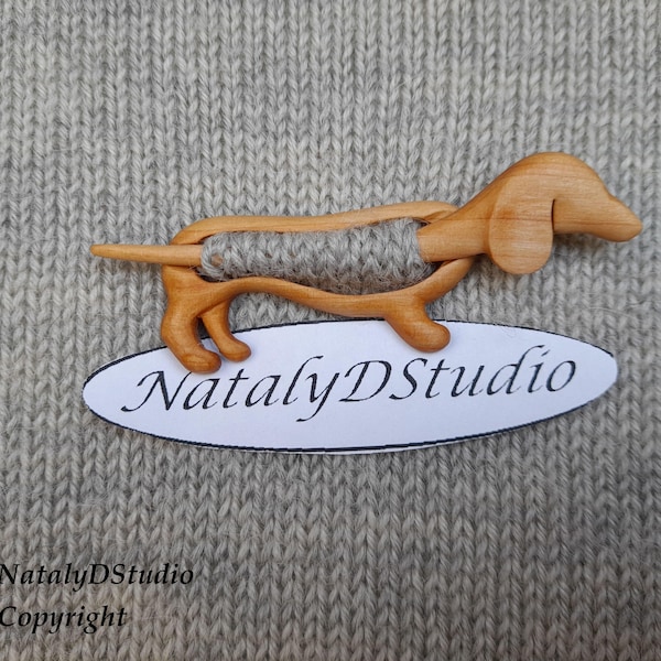 Boho Wooden Dachshund Shawl Pin: Scarf or Wrap Pin