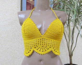 Crochet Bikini Top, Boho Festival Style, Handmade Cotton (Size C)