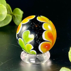 Handmade Borosilicate Glass Marble, Heady Glass, One of a Kind Collectible, Contemporary Marble, Hand Blown Glass Art - Floral Plumes