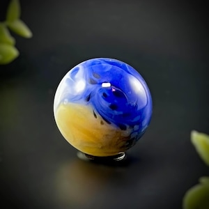 Handmade Borosilicate Glass Marble, One of a Kind Collectible Heady Glass Contemporary Marble, Hand Blown Glass Art - Eastern Blue Bird