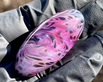 Handcrafted Borosilicate Glass Palm Stone - Worry Stone - Relaxation - Meditation - Mindfulness and Relaxation - Pink Leopard Swirls XL