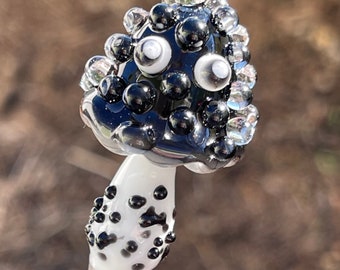 Hand Blown Borosilicate Glass Mushroom Plant Stake - Whimsical Garden Art for Indoor Plants, Terrariums & Aquariums - Home Decor