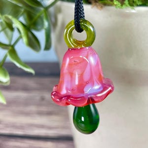 Borosilicate Glass Mushroom Pendant - 1.79" Hand Blown Glass Art Jewelry - Hand Sculpted - Fungi - Magical Mushroom - Heady Glass - Lampwork