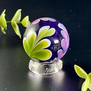 Handmade Borosilicate Glass Marble, Heady Glass, One of a Kind Collectible, Contemporary Marble, Hand Blown Glass Art - Floral Plumes