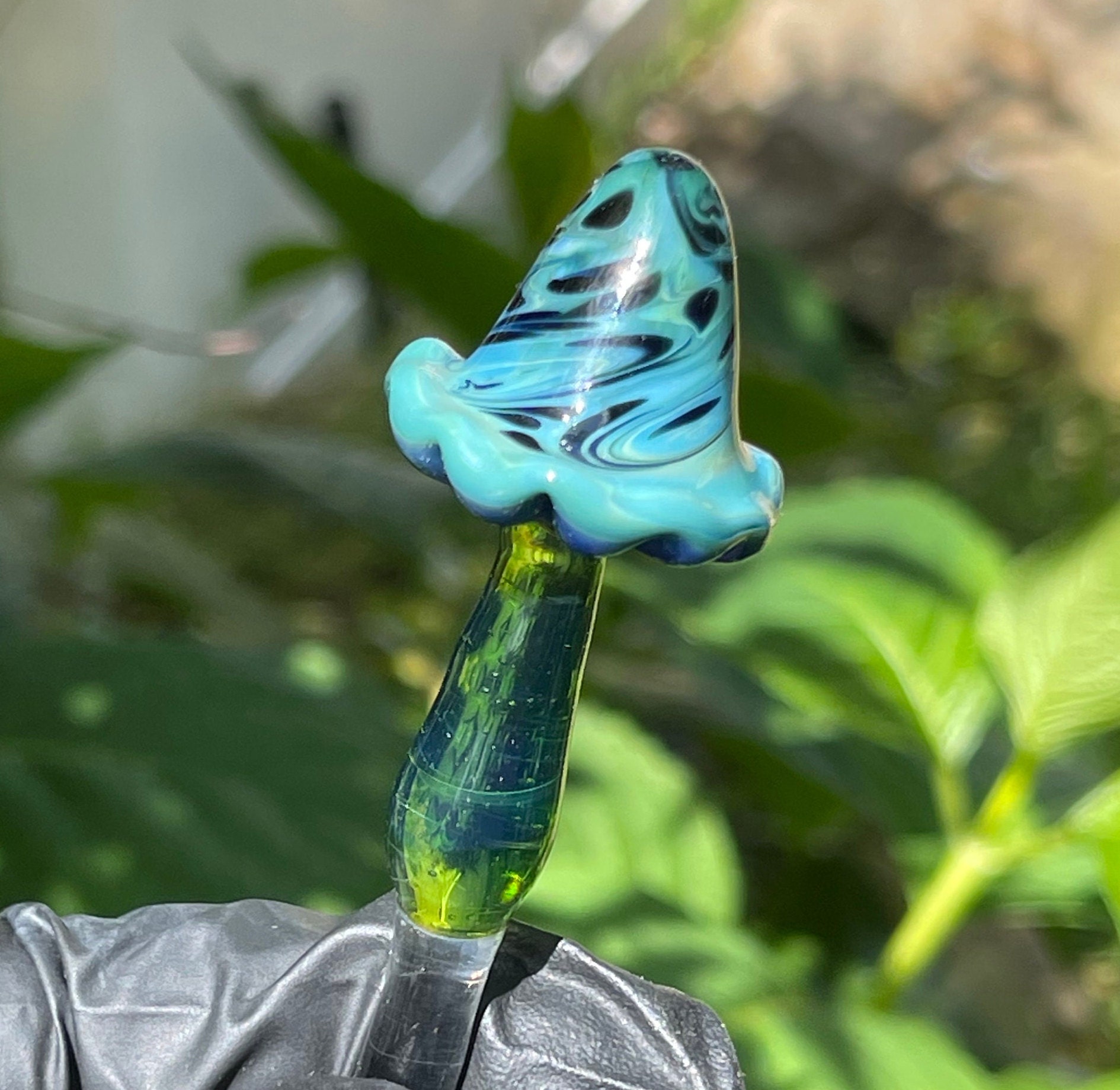 Hand Blown Borosilicate Glass Mushroom Plant Stake - Whimsical Garden Art for Indoor Plants, Terrariums & Aquariums - Home Decor