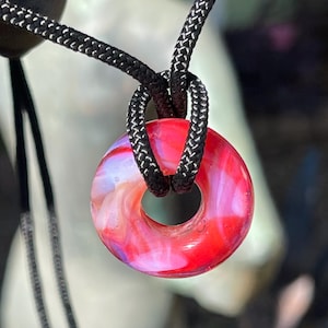 Donut Pendant - 1.07" - Borosilicate Glass - Handcrafted Jewelry - Necklace - Unique - One of a Kind - Statement Piece - Hot Pink