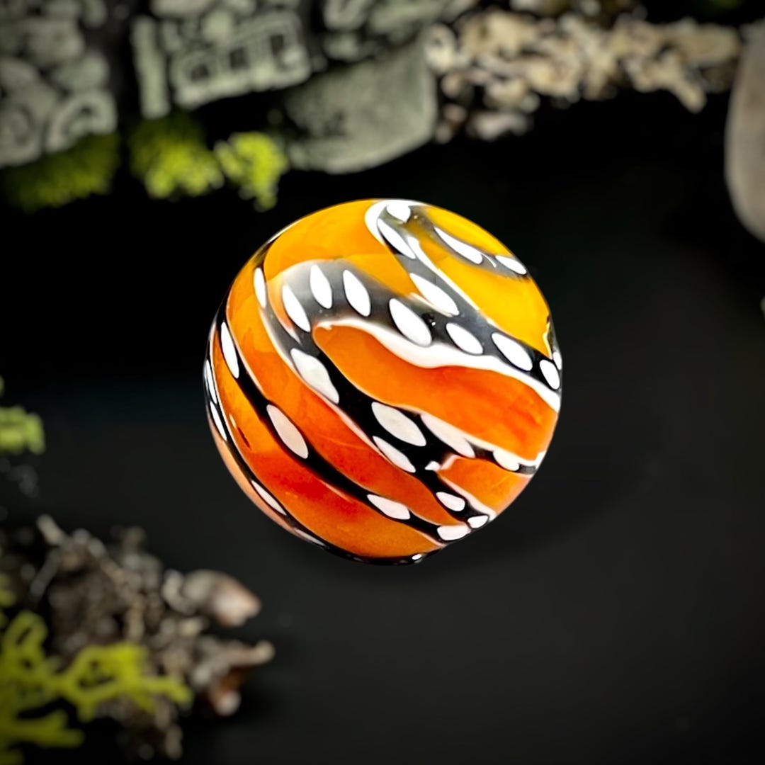 Orange Monarch Inspired Pattern Glass Marble 1.39