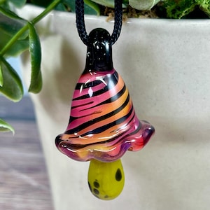 Borosilicate Glass Mushroom Pendant - 1.9" Hand Blown Glass Art Jewelry - Hand Sculpted - Fungi - Magical Mushroom - Heady Glass - Lampwork