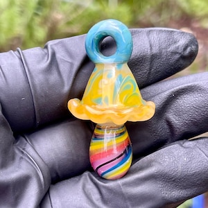 Borosilicate Glass Mushroom Pendant - 1.88" Hand Blown Glass Art Jewelry - Hand Sculpted - Fungi - Magical Mushroom - Heady Glass - Lampwork