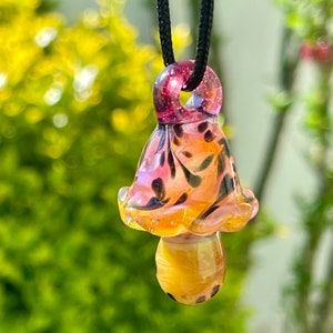 Borosilicate Glass Mushroom Pendant - 1.84" Hand Blown Glass Art Jewelry - Hand Sculpted - Fungi - Magical Mushroom - Heady Glass - Lampwork