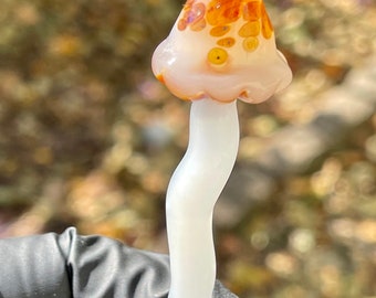 Hand Blown Borosilicate Glass Mushroom Plant Stake - Whimsical Garden Art for Indoor Plants, Terrariums & Aquariums - Home Decor