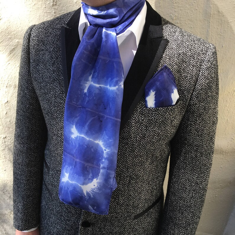Silk Scarf Or Wrap For Women Or Men In Navy Blue White One Etsy