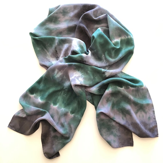 Silk Scarf Or Wrap For Women Or Men In Forest Green Gray Etsy