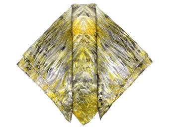 Sciarpa bandana in seta Shibori fatta a mano, giallo oro grigio, 21" quadrati