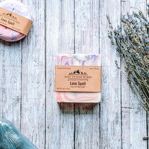 Love Spell Soap Handcrafted Bar Mandarin, Peach, Berries made w/ Shea Butter Vegan Zero-waste Cruelty-free image 1