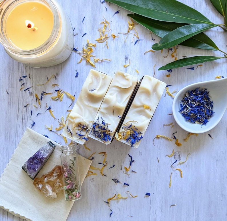 Goddess Artisan Soap with Shea Butter, Calendula, Blue Cornflower Zero-waste Cruelty-free Forest-friendly Patchouli Lavender image 3