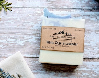 White Sage & Lavender - Soap Handcrafted Bar - w/ Shea Butter - Vegan - No Sulfates - Cruelty-free - No Waste