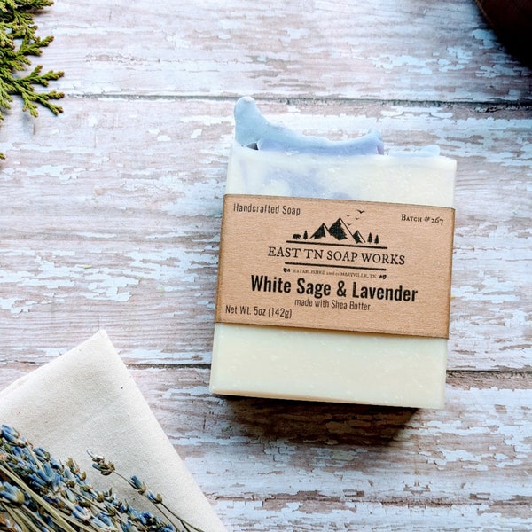 White Sage & Lavender - Handcrafted Bar Soap - w/ Shea Butter - Vegan - Cruelty-free - Zero Waste - Sustainable Gift