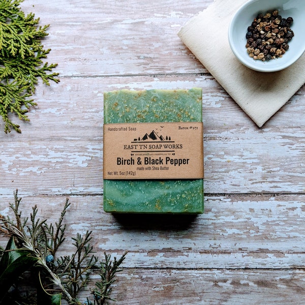 Birch and Black Pepper - Handcrafted soap bar - made w/ Shea Butter - No Sulfates or Plastics - Zero-waste-Vegan - Cruelty-free-Gift for Him