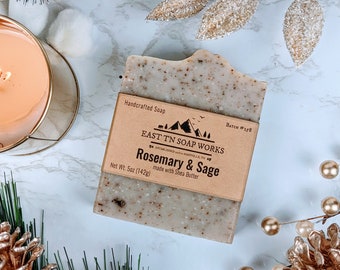 Rosemary & Sage - Soap Exfoliating Bar - w/Rosemary, Green Clay, and Shea Butter - Zero-waste - Cruelty-free - Forest-friendly - Sustainable