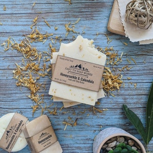 Honeysuckle & Calendula Handcrafted Soap - Floral Jasmine Rose Lilac - w/ Shea Butter - Vegan - No Sulfates - Cruelty-free - Low Waste