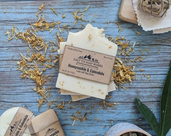Honeysuckle & Calendula Handcrafted Soap - Floral Jasmine Rose Lilac - w/ Shea Butter - Vegan - No Sulfates - Cruelty-free - Low Waste