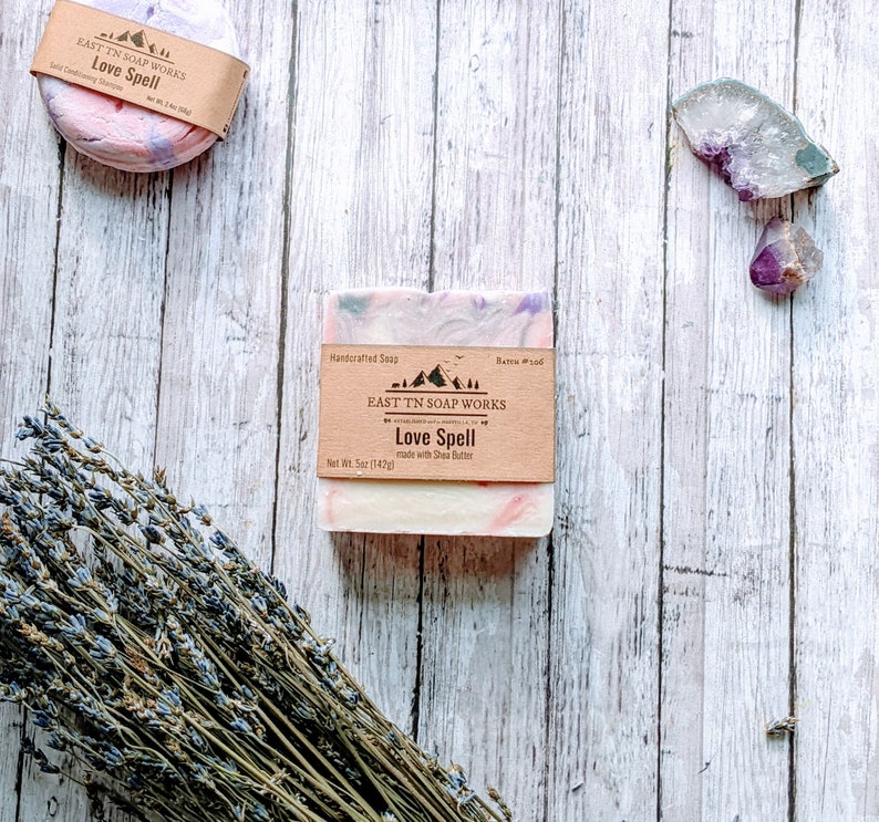 Love Spell Soap Handcrafted Bar Mandarin, Peach, Berries made w/ Shea Butter Vegan Zero-waste Cruelty-free image 10