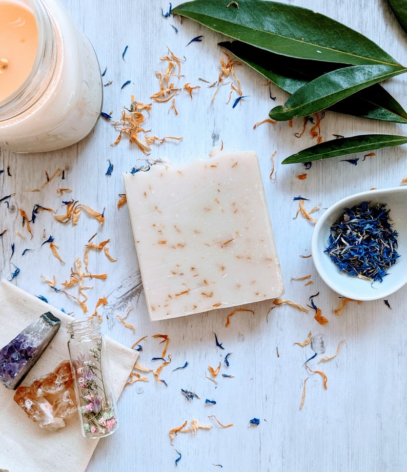 Goddess Artisan Soap with Shea Butter, Calendula, Blue Cornflower Zero-waste Cruelty-free Forest-friendly Patchouli Lavender image 6