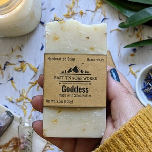 Goddess Artisan Soap with Shea Butter, Calendula, Blue Cornflower Zero-waste Cruelty-free Forest-friendly Patchouli Lavender 3.5 oz