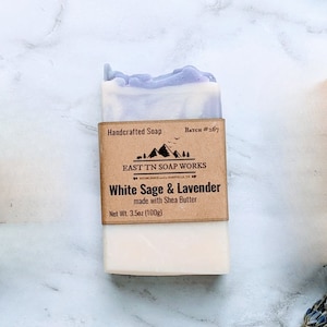 White Sage & Lavender Soap Handcrafted Bar w/ Shea Butter Vegan No Sulfates Cruelty-free No Waste image 3