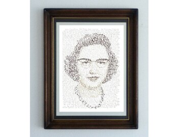 Flannery O'Connor, a handmade portrait with an excerpt from Everything That Rises Must Converge