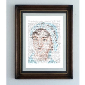 Jane Austen  Portrait of the Victorian novelist  In her own words from Pride and Prejudice  Word art  Wall art  Great gift for Austen fans