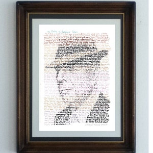 Plakat Leonarda Cohena, portret kanadyjskiego piosenkarza i autora tekstów, napisany jego własnymi słowami, z nagradzanego tomiku poezji The Flame