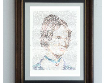 Emily Bronte: ein handgefertigtes Porträt der viktorianischen Schriftstellerin, mit einem Ausschnitt aus Wuthering Höhen