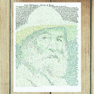 Walt Whitman  Portrait of the American bard  Excerpt from Song of Myself in Leaves of Grass Wall art Great gift for Fans Book lovers Teacher