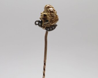 Gorgeous Antique 10K Yellow & White Gold Art Nouveau Woman&#39;s Gibson Girl Head Pin/ Seed Pearl Collar Stickpin/ Gold Filled Pin Section