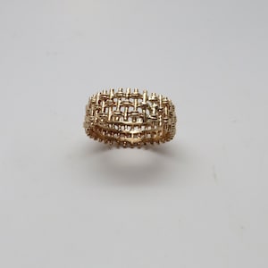 Vintage New Unique 14K Yellow Gold 8.5mm Wide Woven Bamboo Open Work Design Band Sz 10 1/2/ 7.04 grams